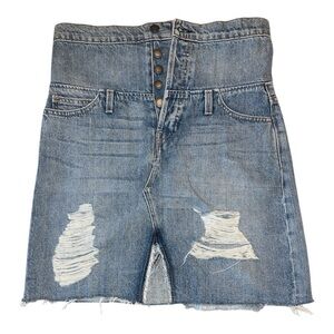 Hudson High Waist Button Fly Distressed Denim Skirt